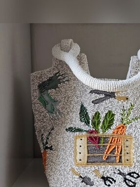 NWT Beaded Gardening Handbag  with Vegetable Embroidery - White
